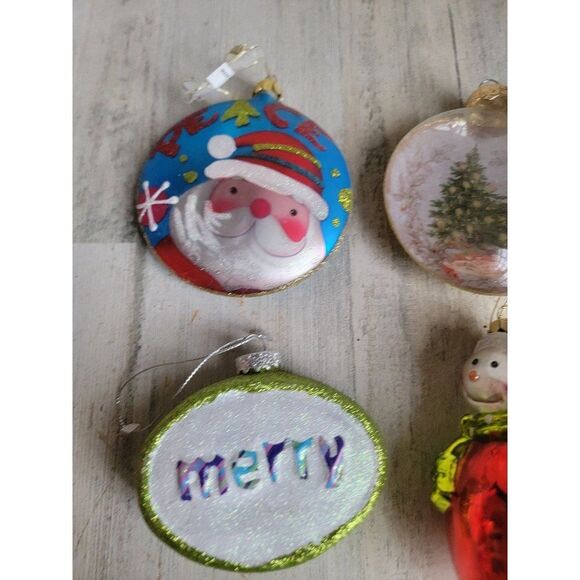 Snowman light bulb Merry Santa Claus Circle glitter set blown glass ornament Xma - Picture 2 of 10